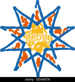Étoile abstraite doodle avec des couleurs bleues et jaunes Illustration de Vecteur
