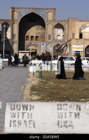 Vers le bas avec Usa vers le bas avec Israël dans le Naghsh-i Jahan Square à Isfahan, Iran Banque D'Images