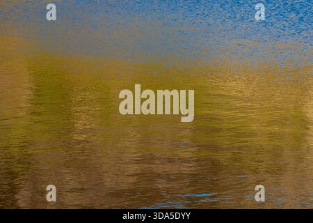 Ondulations de couleur abstraites sur la surface de l'eau reflétant la lumière du soleil tôt le matin Banque D'Images