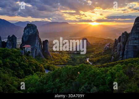 Grèce, Thessalie, Kalambaka, site des Météores, liste du patrimoine mondial de l'UNESCO, monastère de Roussanou Banque D'Images