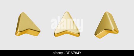 Définissez la conception graphique de l'élément de navigation vectorielle d'icône de flèches 3D d'or. Navigation flèches or icône 3D arrière-plan isolé. Conception d'interface d'élément d'icône Illustration de Vecteur