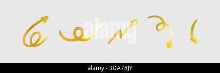 Ensemble d'éléments vectoriels Doodle Arrows dessinés à la main en or. Élément de luxe de texture de griffes d'or abstrait. Modèle de conception graphique de flèches isolées. Illustration de Vecteur