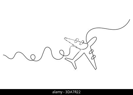 Une ligne continue dessinant un avion volant sur une trajectoire ondulée Illustration de Vecteur