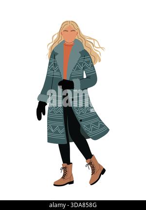 Jolie femme blonde portant vecteur de tenue d'hiver Illustration de Vecteur