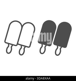 Deux glaces aux fruits sur la ligne de bâton et icône solide, concept de bonbons du désert. Graphiques vectoriels. Signe de glace sur fond blanc, icône de style de contour pour M. Illustration de Vecteur