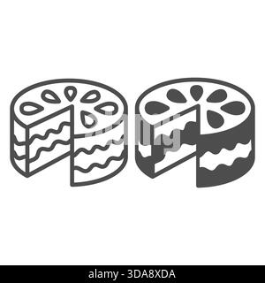 Ligne de gâteau Napoléon et icône solide, concept de bonbons du désert. Graphiques vectoriels. Pâte feuilletée tranchée, délicieux signe de gâteau sur fond blanc, style contour Illustration de Vecteur