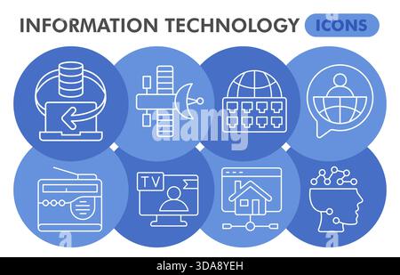 Collection ou esquisses de symboles d'info tech, bulle de thème de données technologiques avec des signes de style de ligne mince pour le web et l'application. Graphiques vectoriels isolés sur blanc b Illustration de Vecteur