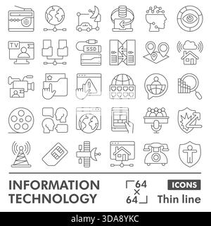 Collection ou croquis de symboles d'info tech, thème de données technologiques avec des signes de style de ligne mince pour le web et l'application. Graphiques vectoriels isolés sur backgrou blanc Illustration de Vecteur