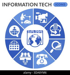 Collection ou croquis de symboles d'info tech, bulle de thème de données technologiques avec des signes de style glyphe pour le web et l'application. Graphiques vectoriels isolés sur fond blanc Illustration de Vecteur
