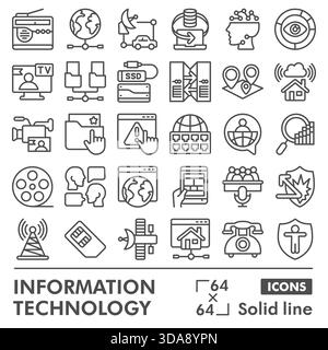 Collection ou croquis de symboles d'info tech, thème de données technologiques avec des signes de style de ligne pour le web et l'application. Graphiques vectoriels isolés sur fond blanc Illustration de Vecteur