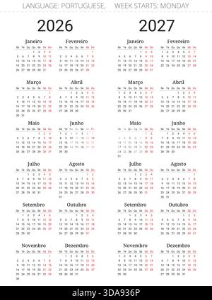Calendrier portugais fixé pour 2026 et 2027 ans. Illustration vectorielle simple pour le Portugal Illustration de Vecteur