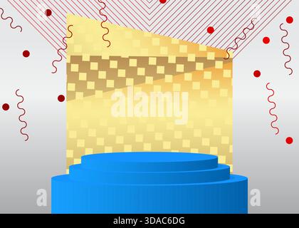 Présentoir de produits de maquette avec globe à neige et biscuits de Noël homme en pain d'épice. Piédestal de cylindre vectoriel podium. Présentez la vitrine pour la présentation. Minimal Illustration de Vecteur