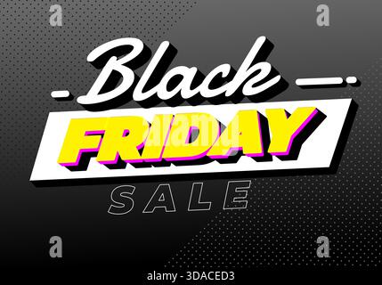 Un graphique promotionnel vibrant avec le texte Black Friday Sale en caractères gras et stylisés. L'arrière-plan est un noir élégant avec un motif en pointillés Illustration de Vecteur