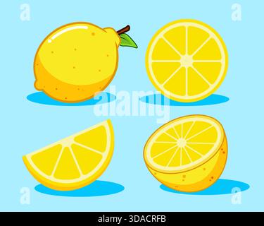 Ensemble de Lemon Collection fruits entiers, demi, tranche et coupe transversale illustration vectorielle Flat Design Illustration de Vecteur