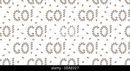 Lettrage aller avec point d'exclamation fait de grains de café contour sans couture motif bannière format plat. Illustration vectorielle isolée motivation ou cartes thématiques de café bannière, dépliants, étiquette, étiquette de prix Illustration de Vecteur