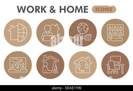 Travail moderne à partir de la maison modèle de conception infographique. Visualisation de l'espace de travail avec 8 étapes de conception de bulle sur fond blanc. Modèle de travail en ligne pour pré-impression Illustration de Vecteur