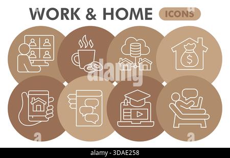 Modèle moderne de conception infographique de l'emploi à distance. Travail à partir de la visualisation à domicile avec 8 étapes de conception de bulle sur fond blanc. Modèle de travail en ligne Illustration de Vecteur