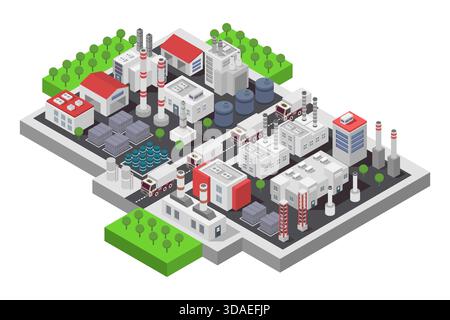 Grande usine industrielle et illustration isométrique d'entrepôt logistique sur fond blanc Illustration de Vecteur