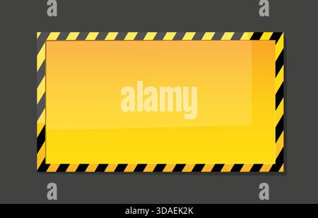 Modèle de bannière d'avertissement rectangulaire avec des bandes noires et jaunes autour des bords. Cadre vide. Panneau lumineux. Plaque à surface brillante. Panneau d'affichage attention Illustration de Vecteur