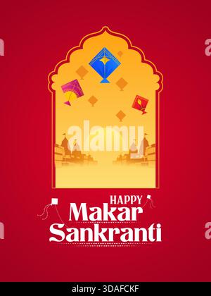 Illustration du papier peint Makar Sankranti avec cerf-volant coloré pour le festival De l'Inde Illustration de Vecteur