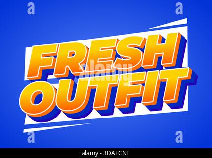 Un motif graphique vibrant avec les mots Fresh Outfit dans une typographie 3D audacieuse avec un fond bleu Illustration de Vecteur