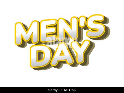 Un motif graphique coloré avec le texte Mens Day dans un style 3D audacieux avec un contour jaune et un effet d'ombre. Illustration de Vecteur
