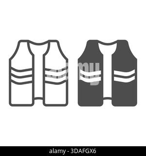 Veste avec rayures pour la ligne de travailleur et icône solide, concept de vêtements de travail. Graphiques vectoriels. Veste duvet de l'homme de constructeur, signe de sécurité sur fond blanc, ou Illustration de Vecteur