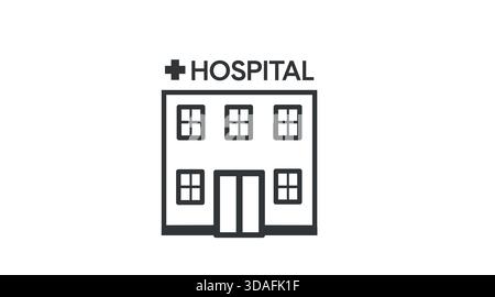 Icône de bâtiment d'hôpital noir et blanc - vecteur médical et de santé Illustration de Vecteur