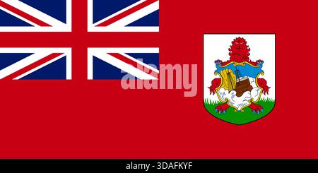 Drapeau des Bermudes - drapeau du territoire britannique d'outre-mer, enseigne rouge avec Union Jack et armoiries, bannière du patrimoine de l'île Illustration de Vecteur