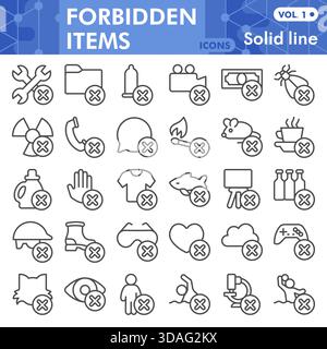 Collection de symboles d'articles interdits ou croquis, thème d'interdiction avec des signes de style de ligne pour le web et l'application. Graphiques vectoriels isolés sur fond blanc Illustration de Vecteur