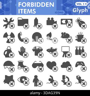 Collection de symboles d'objets interdits ou croquis, thème d'interdiction avec des signes de style glyphe pour le web et l'application. Graphiques vectoriels isolés sur fond blanc Illustration de Vecteur