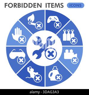 Collection de symboles d'articles interdits ou croquis, bulle de thème d'interdiction avec des signes de style glyphe pour le web et l'application. Graphiques vectoriels isolés sur BA blanc Illustration de Vecteur