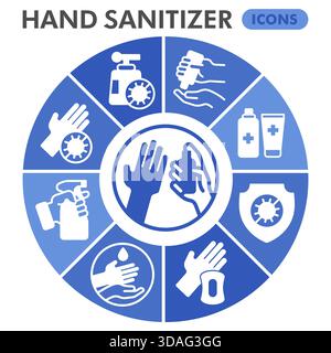 Collection ou croquis de symboles de désinfectant pour les mains, bulle de thème d'hygiène avec des signes de style glyphe pour le web et l'application. Graphiques vectoriels isolés sur backgrou blanc Illustration de Vecteur