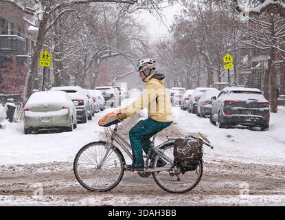 Montréal, Québec, Canada. 10 décembre 2025. Alors qu’une tempête hivernale balaye Montréal et le sud du Québec, plus de 15 cm de neige fraîche transforme la ville en un paysage blanc silencieux. (Crédit image : © Serkan Senturk/ZUMA Press Wire) USAGE ÉDITORIAL SEULEMENT ! Non destiné à UN USAGE commercial ! Banque D'Images
