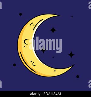 Illustration élégante de ciel nocturne avec un croissant de lune et des étoiles, adapté pour les histoires de coucher, les thèmes de rêve, le contenu des enfants et la nuit liée Illustration de Vecteur