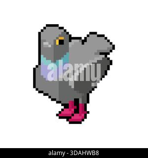 pigeon pixel art avec un corps gris. Ressource rétro 8 bits pour la nature urbaine ou les scènes de jeu. Illustration de Vecteur