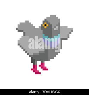 pigeon ou colombe pixel art. Actif de personnage rétro 8 bits pour la nature urbaine ou les scènes de jeu. Illustration de Vecteur