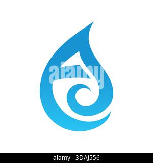 Logo en forme de goutte d'eau stylisée d'un bleu éclatant avec une vague abstraite et un triangle à l'intérieur, sur un fond blanc propre Illustration de Vecteur