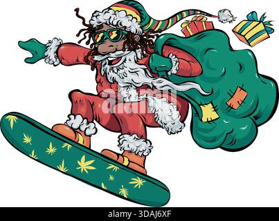 Père Noël Rasta Snowboard avec cadeaux. illustration vectorielle Illustration de Vecteur