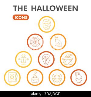 Photos ou collection de symboles d'Halloween. Signes pour le site et l'application avec une bulle de thème de fête avec la conception d'icônes linéaires. Graphiques vectoriels isolés sur wh Illustration de Vecteur