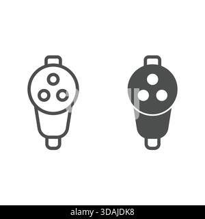 Ligne de prise électrique EV et icône solide, concept de prise d'alimentation. Graphiques vectoriels. Signe de connecteur sur fond blanc, icône de style de contour pour mobile ou nous Illustration de Vecteur