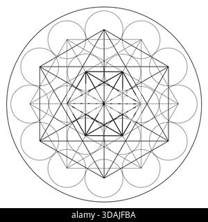 Illustration Noir et Blanc couleurs géométrie sacrée symbole vecteur Design cercle spiritualité Univers Mandala Metatron étoile noire et blanche Illustration de Vecteur