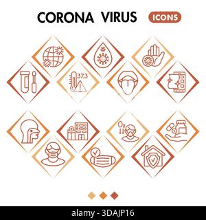 Collection de symboles Corona virus ou croquis. Bulle carrée de thème coronavirus dans des signes de style linéaire pour le web et l'application. Graphiques vectoriels isolés sur blanc Illustration de Vecteur