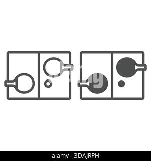 Raquettes de tennis et ligne de table et icône solide, concept de tennis. Graphiques vectoriels. Signe de tennis de table sur fond blanc, icône de style de contour pour mobile ou Illustration de Vecteur