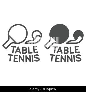 Raquettes de tennis et ligne de balle de vol et icône solide, concept de tennis. Graphiques vectoriels. Signe de texte de tennis de table sur fond blanc, icône de style de contour fo Illustration de Vecteur