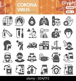 Collection de symboles Corona virus ou croquis. icônes de thème de barre de coronavirus dans des signes de style glyphe pour le web et l'application. Graphiques vectoriels isolés sur fond blanc Illustration de Vecteur