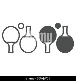 Ligne de paire de raquettes de tennis et icône solide, concept de jeu de tennis de table. Graphiques vectoriels. Raquettes et signe de balle sur fond blanc, icône de style de contour pour Illustration de Vecteur