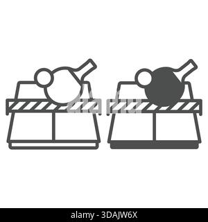 Raquettes de tennis et ligne de table et icône solide, concept de tennis. Graphiques vectoriels. Signe de tennis de table sur fond blanc, icône de style de contour pour mobile ou Illustration de Vecteur