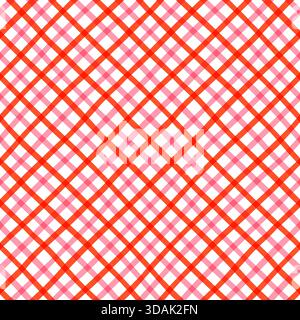 Motif sans couture de vecteur de grille croisée diagonale rouge et rose, fond de treillis mignon pour les conceptions de la Saint-Valentin et de Noël Illustration de Vecteur
