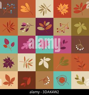 Motif en mosaïque d'automne élégant et chaud avec des couleurs turquoise Tiffany vives - conception sans couture vectorielle plate Illustration de Vecteur